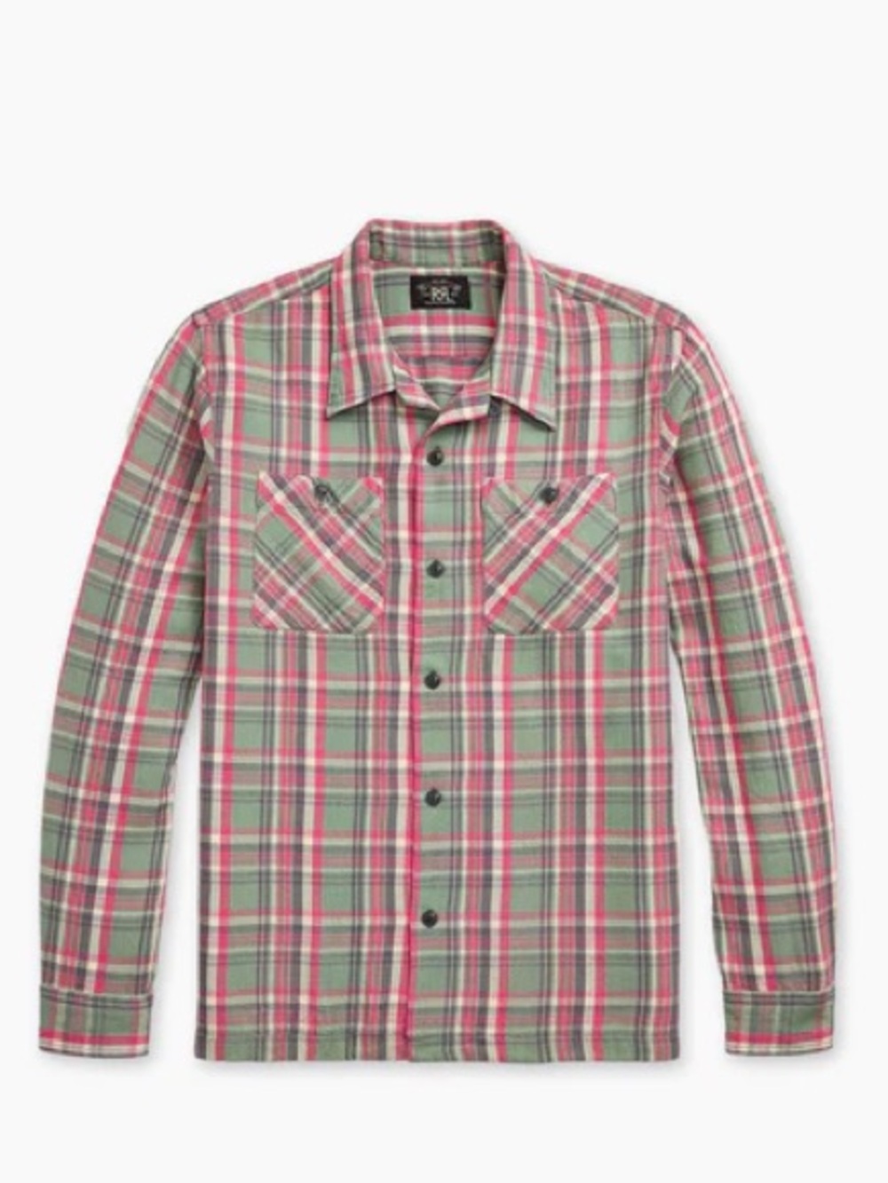 RRL Ralph Lauren Monterey Plaid Twill Camp Shirt L Sage Red